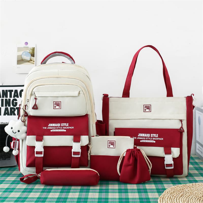 Multi-piece Set Middle School Student Backpack for Girls, Korean Style, Forest Aesthetic, Durable, Large Capacity, Elementary School Student Backpack, Campus Backpack, Commuter