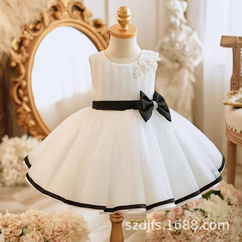 Girls Princess Dress Banquet Daily Dress Black Kids Evening Gown Stage Performance Dress Baby 100 Days Wedding Dress