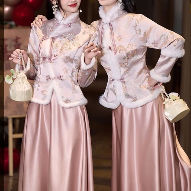 New Chinese Style Thickened Bridesmaid Dress 2025 Autumn/Winter Embroidery Republic of China Style High-End Slimming Sister Squad Gown AliExpress