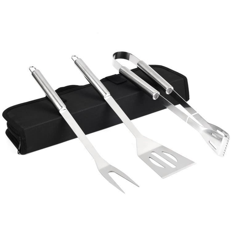 Stainless Steel BBQ Tool Set, Outdoor Grill Tools in Fabric Bag 3-Piece Set for Camping and Family Barbecues