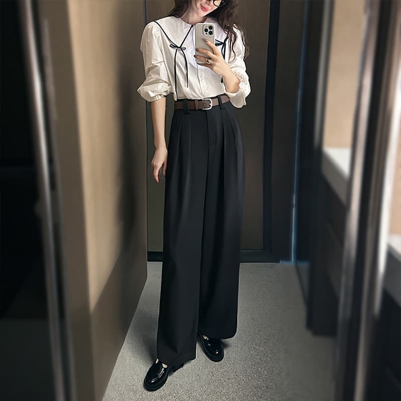 High-End Black Suit Pants 2026 Summer New High-Waisted Drape Casual Pants Slimming Flared Wide-Leg Pants