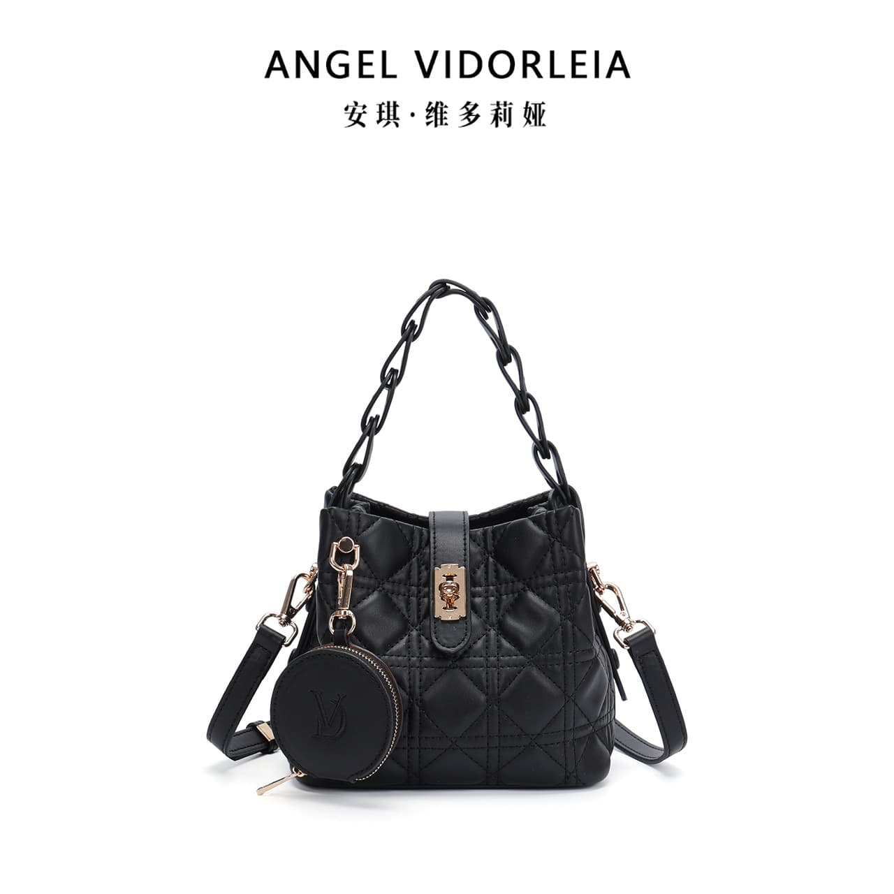 2026 New Diamond Quilted Chain Bucket Bag, Export Style with Coin Purse, Women's Handbag and Crossbody Two-Way Bag Wholesale
