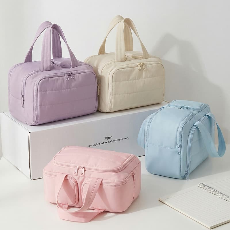 Cross-border Macaron Color Cosmetic Bag Large Capacity Double Opening Partition Travel Storage Bag High-Looking Portable Toiletries Bag