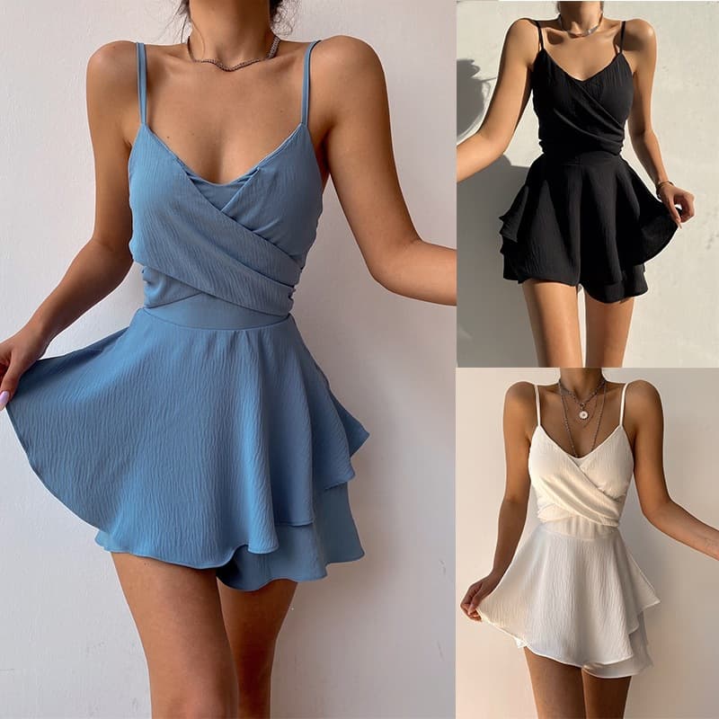 2022 Amazon EU/US Cross-Border Summer New Women's Fashion Solid Color Camisole Zip Jumpsuit In Stock