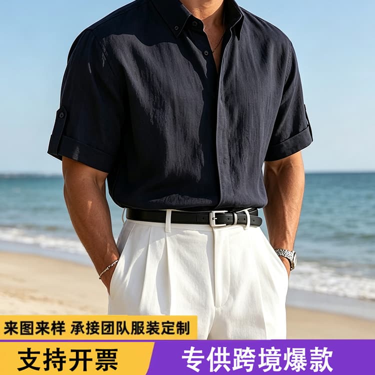 Cross-border foreign trade 2026 new men's solid color linen shirt summer short-sleeved loose versatile casual short-sleeved shirt