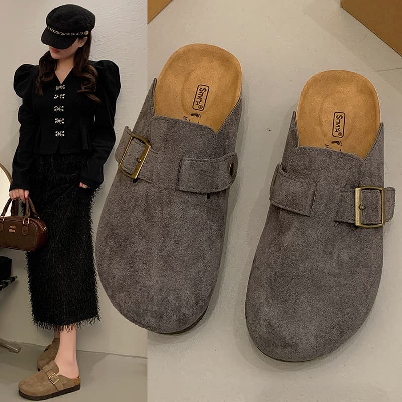 Thick-soled Baotou Slippers Women's Summer 2025 New Retro Casual Birkenstock Half-trail Net Red Pancake Outer Slippers