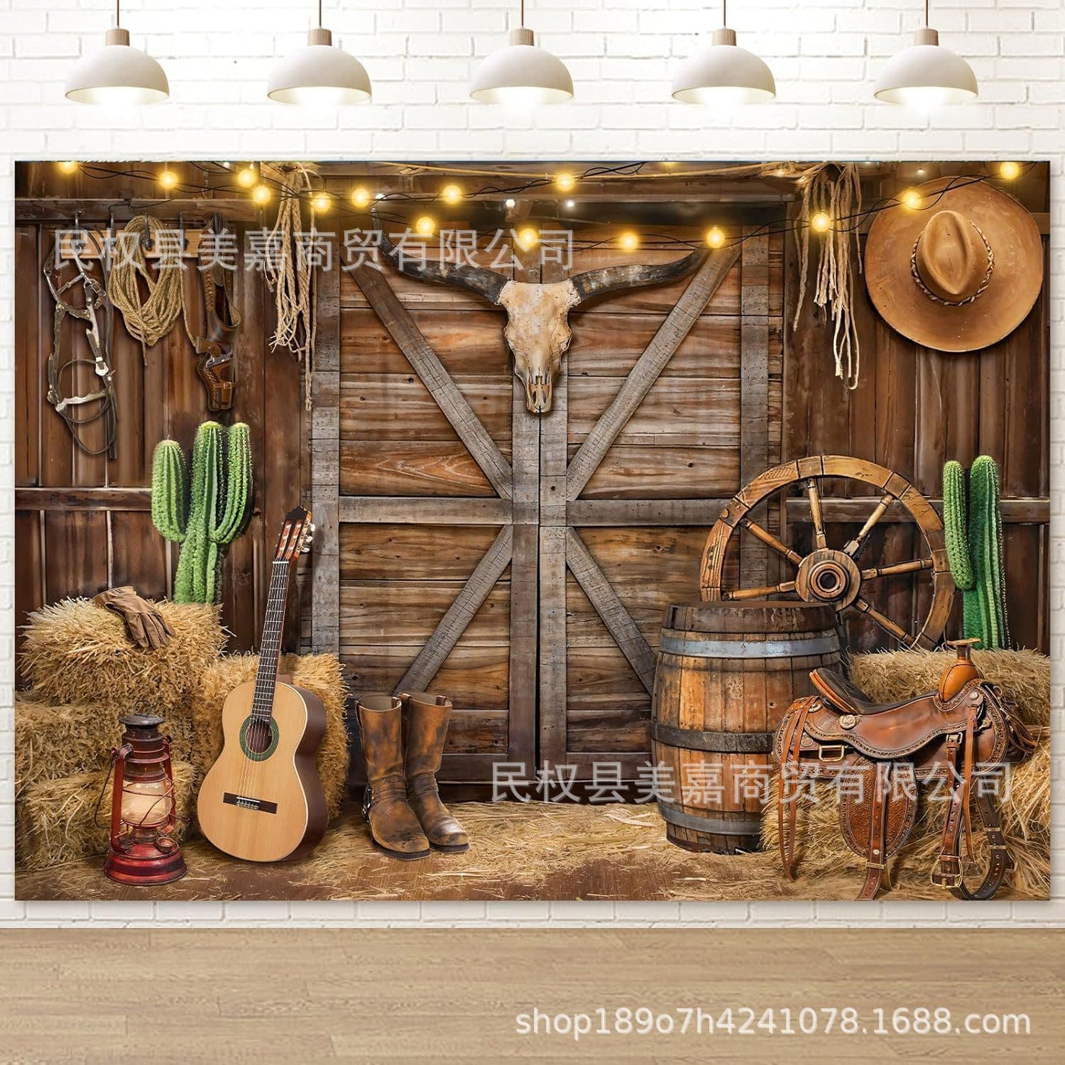 Cross-border Foreign Trade Western Cowboy Barn Wood Door Background Cloth Banner Children's Birthday Party Photography Banner Use