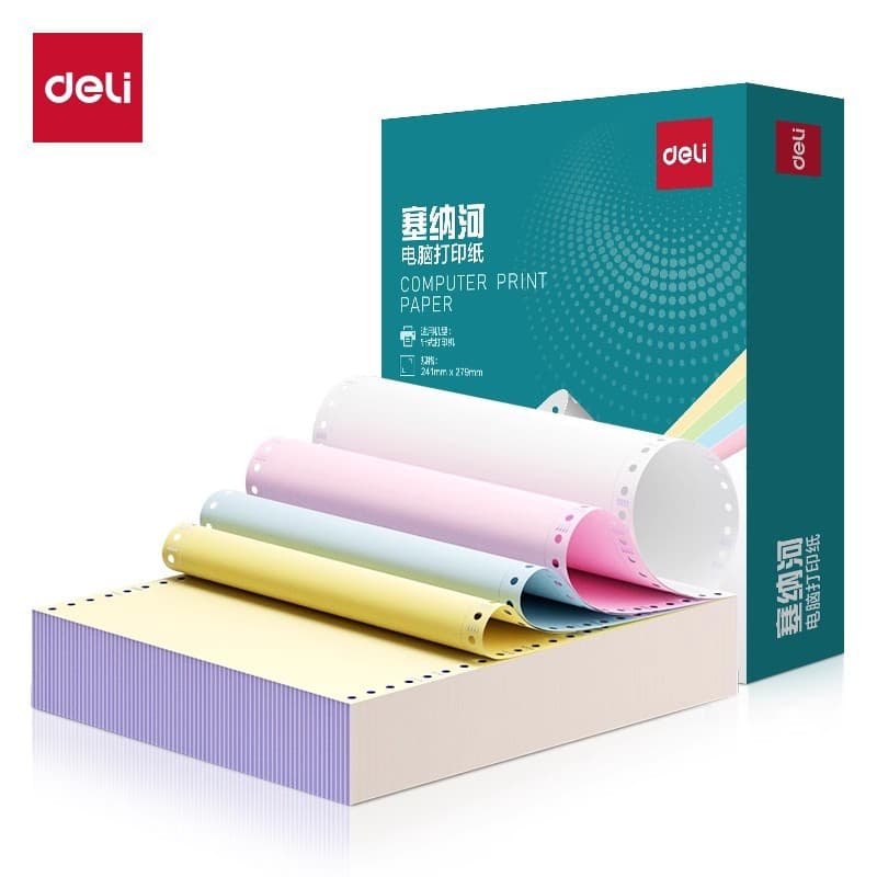 Deli Seine River pin-type computer printing paper N241, colored tear-off edge triplicate forms, pin-type voucher duplicate form paper