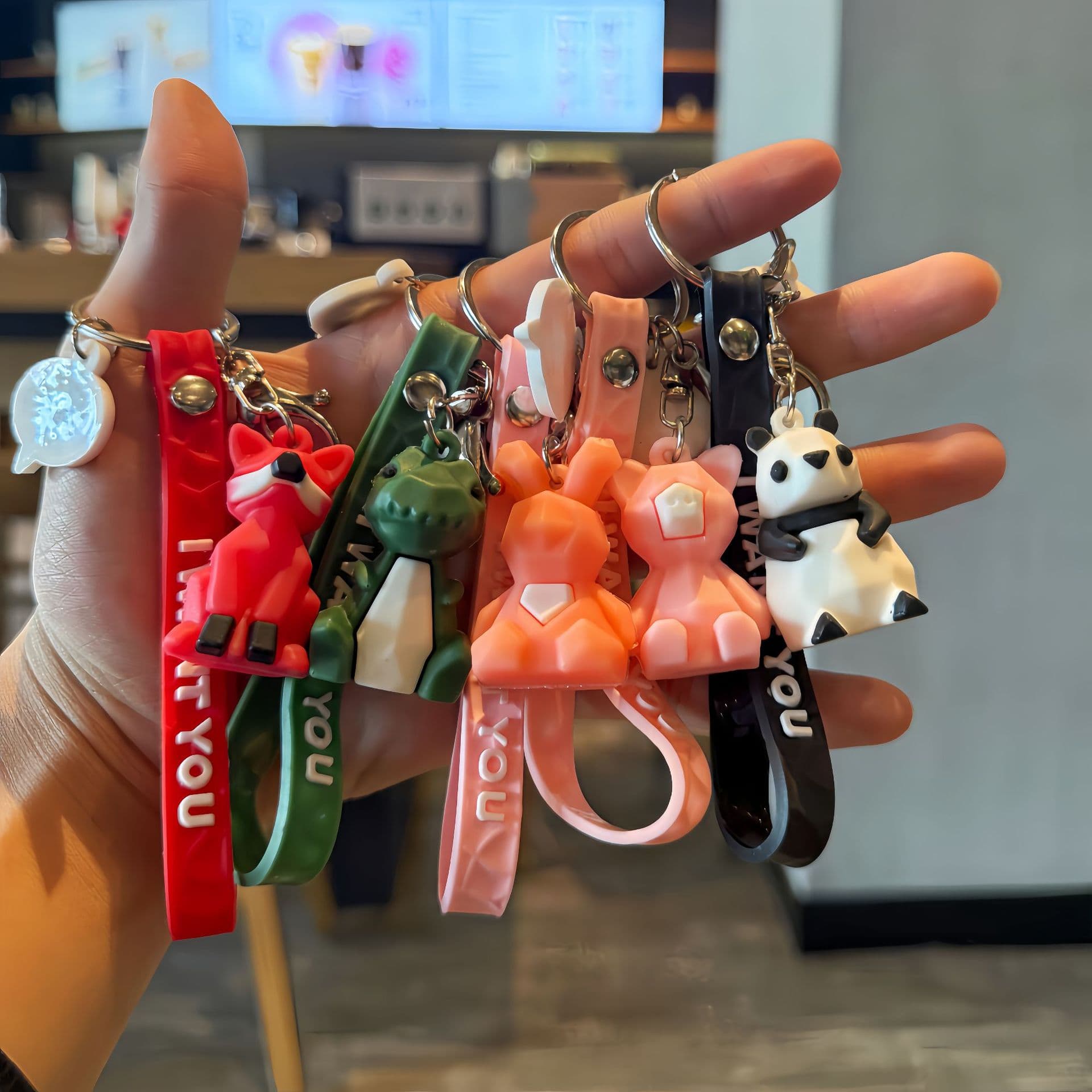 Cross-border Creative Geometric Multi-face Dinosaur Panda Unicorn Plush Keychain Pendant Dinosaur Keychain
