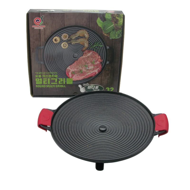 Korean compound bottom cassette stove grill pan, round open flame non-stick barbecue pot, commercial gas outdoor iron plate barbecue plate
