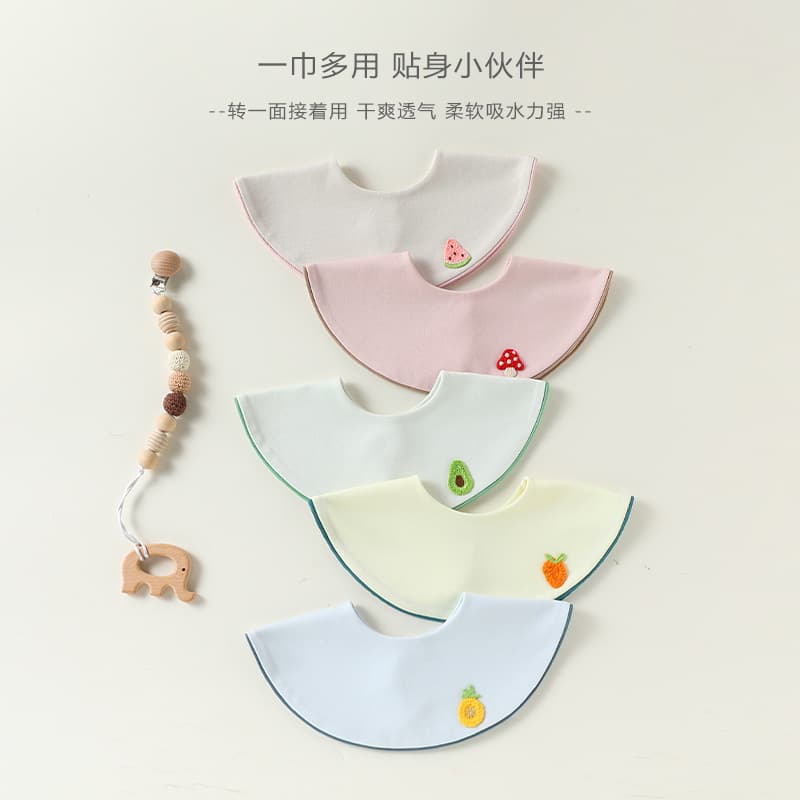 Ins Embroidered Bibs for Newborn Boys and Girls, 360-Degree Baby Feeding Bibs, Lyocell Cotton Bibs