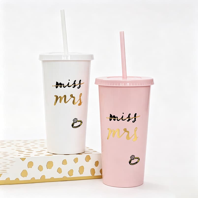 Amazon Temu Bestseller Miss to Mrs Straw Cup Bride Wedding Party Plastic Cold Drink Cup with Lid