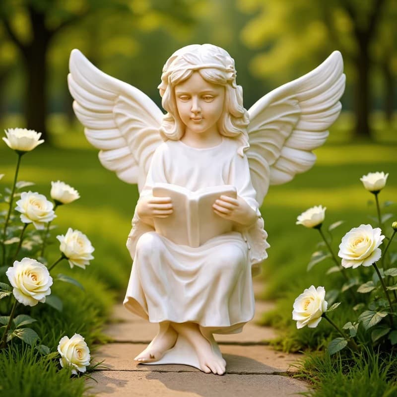 European-style resin girl reading angel figurine desktop home children's room model window living room decorative craft