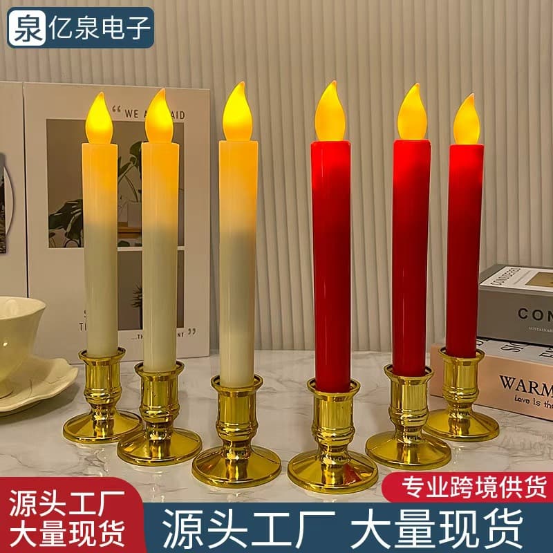 New Year Long Stem Candle LED Flameless Electronic Simulation Candle for Temple Wedding Church Venue Decoration Prop Light