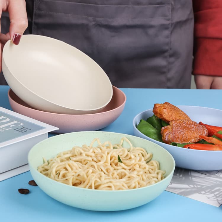 Wheat straw bone plate with deepened and thickened round design, household fruit and snack dish, plastic children's plate, canteen bone dish