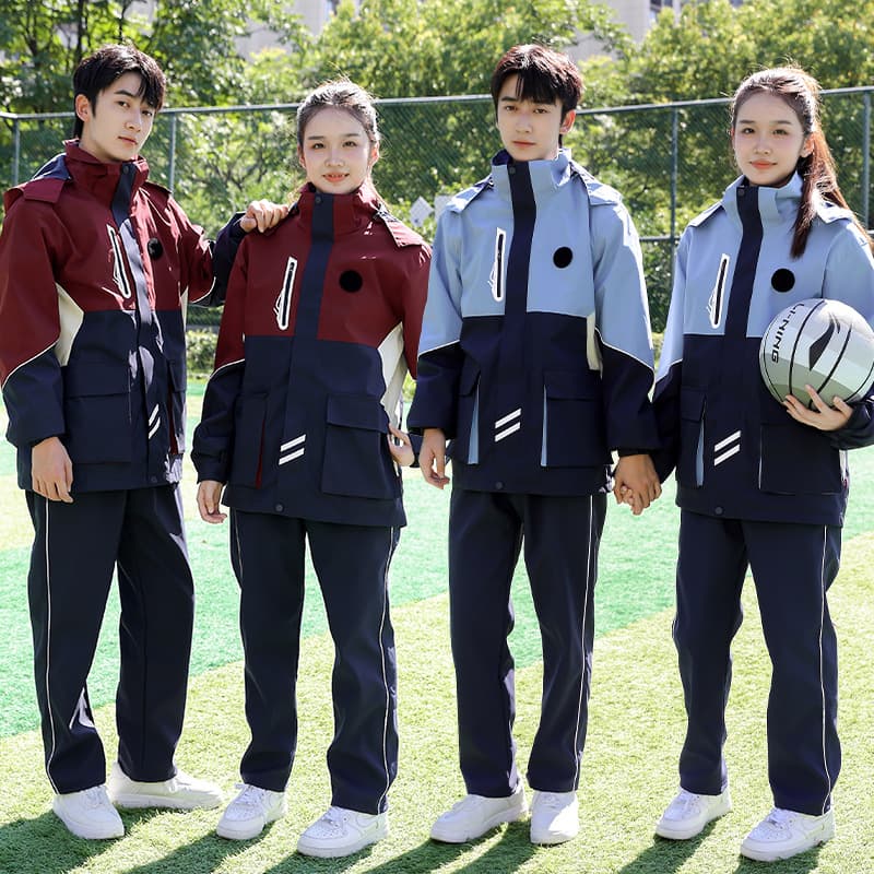 Autumn/Winter Middle School Student Jacket Uniform Three-Piece Set Outdoor Windproof Waterproof 3-in-1 Coat Warm Class Uniform