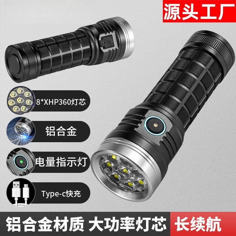 Cross-border Outdoor Aluminum Alloy Flashlight TYPE-C with Clip, Rechargeable Portable Strong Light Flashlight Wholesale