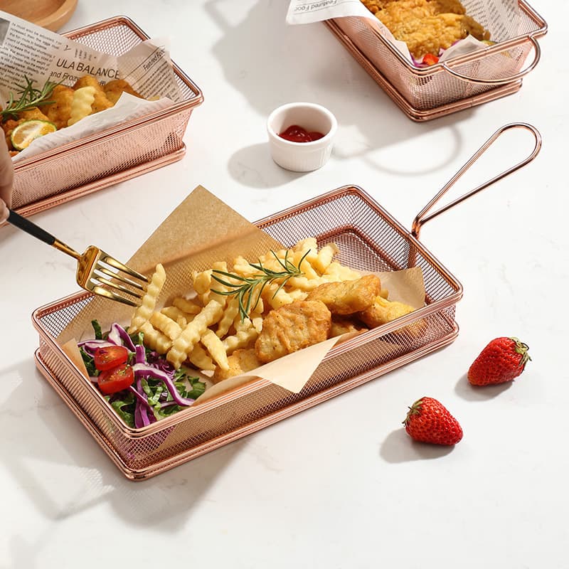 304 Stainless Steel French Fry Basket Fried Chicken Snack Mini Iron Basket Milk Tea Shop Snack Basket Dim Sum Frame Fried Plate