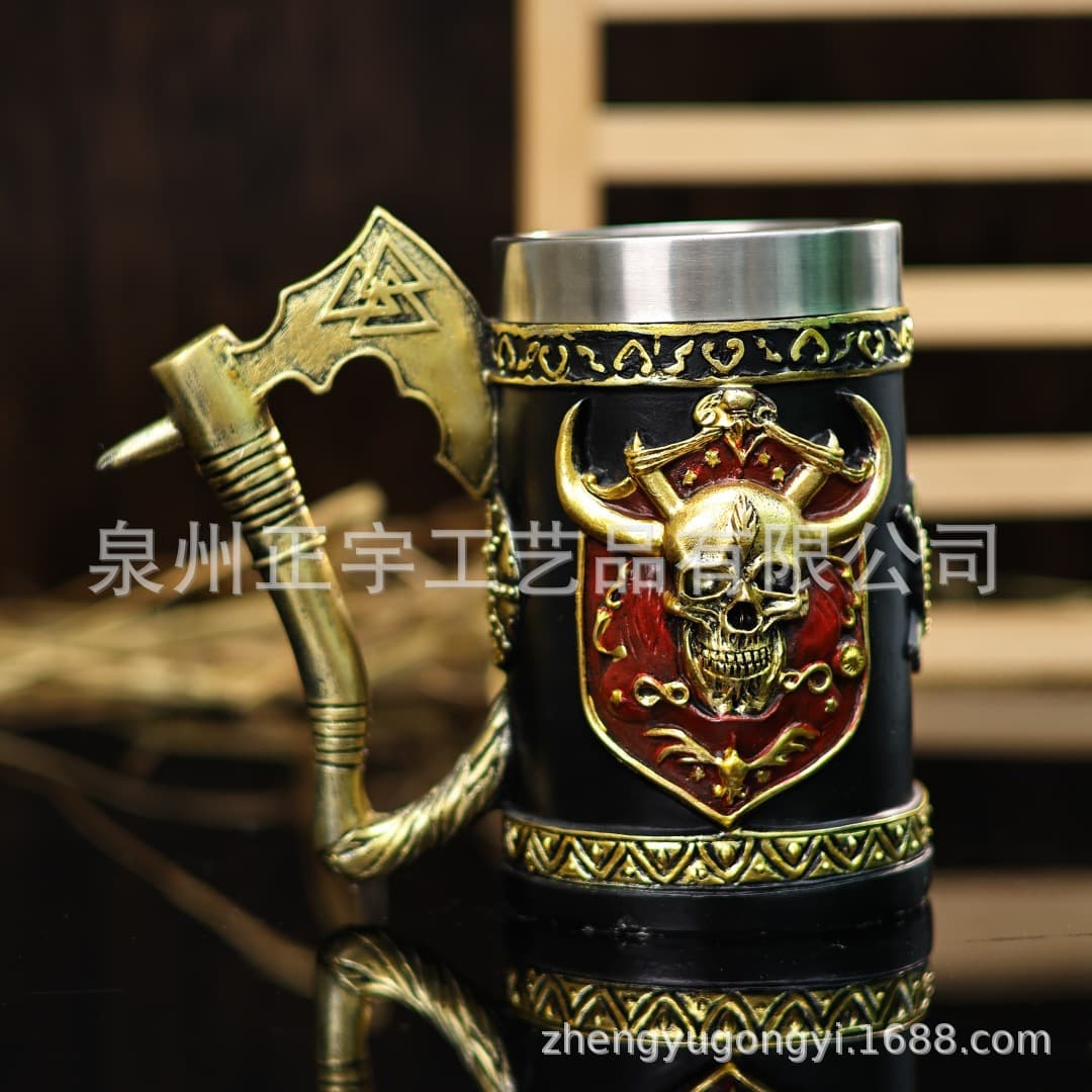 2024 Cross-border New Tomahawk Skeleton Beer Mug Personalized Halloween Mug European Viking Beer Mug