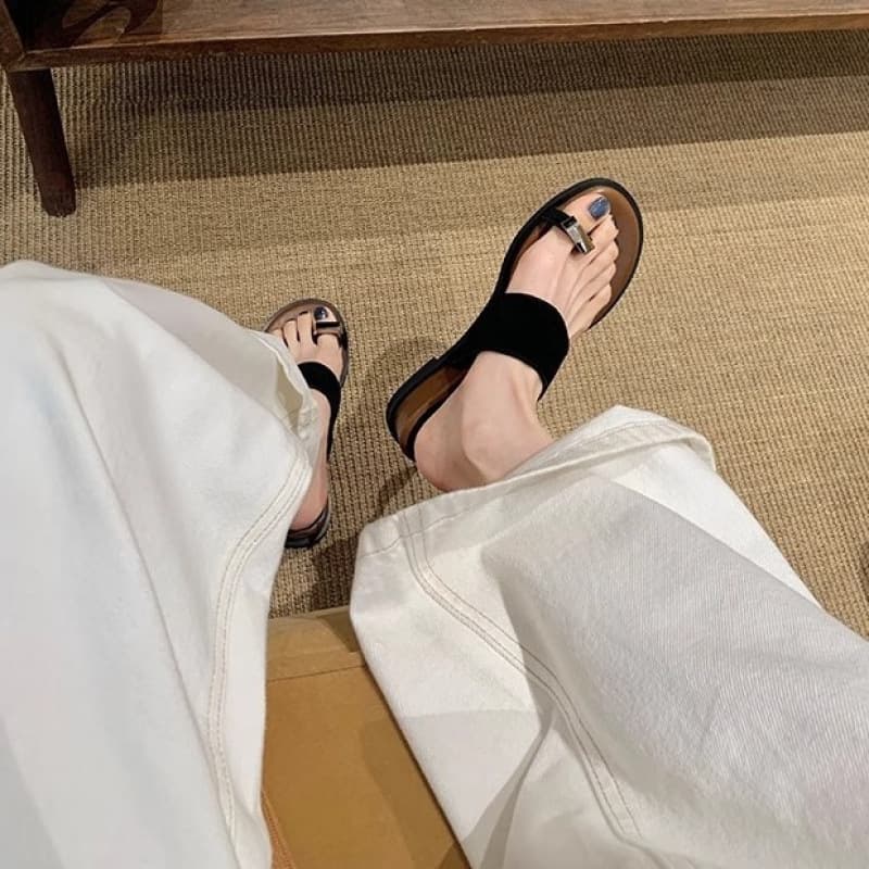 In Stock~4cm Platform Slide Sandals for Women Summer Outdoor One-Strap Toe-Loop Flat Thong Sandals 2025 New Style