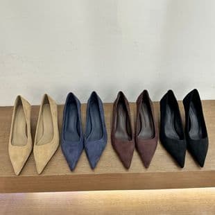 Kitten Heel High Heels, French Pointed Toe Flats for Women, 2025 Autumn New Black Velvet French Style Commuter Shoes
