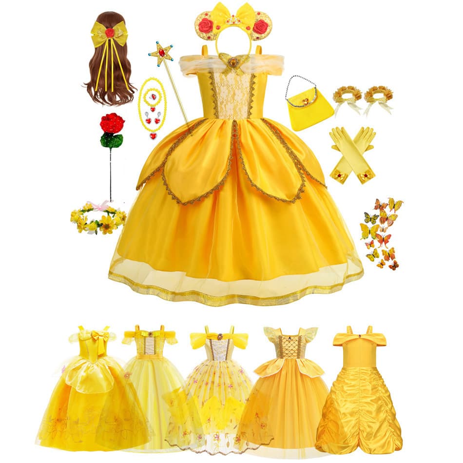 Belle Princess Halloween Children's Sequined Tulle Tutu Dress Kids Costume Beauty and the Beast Princess Dress