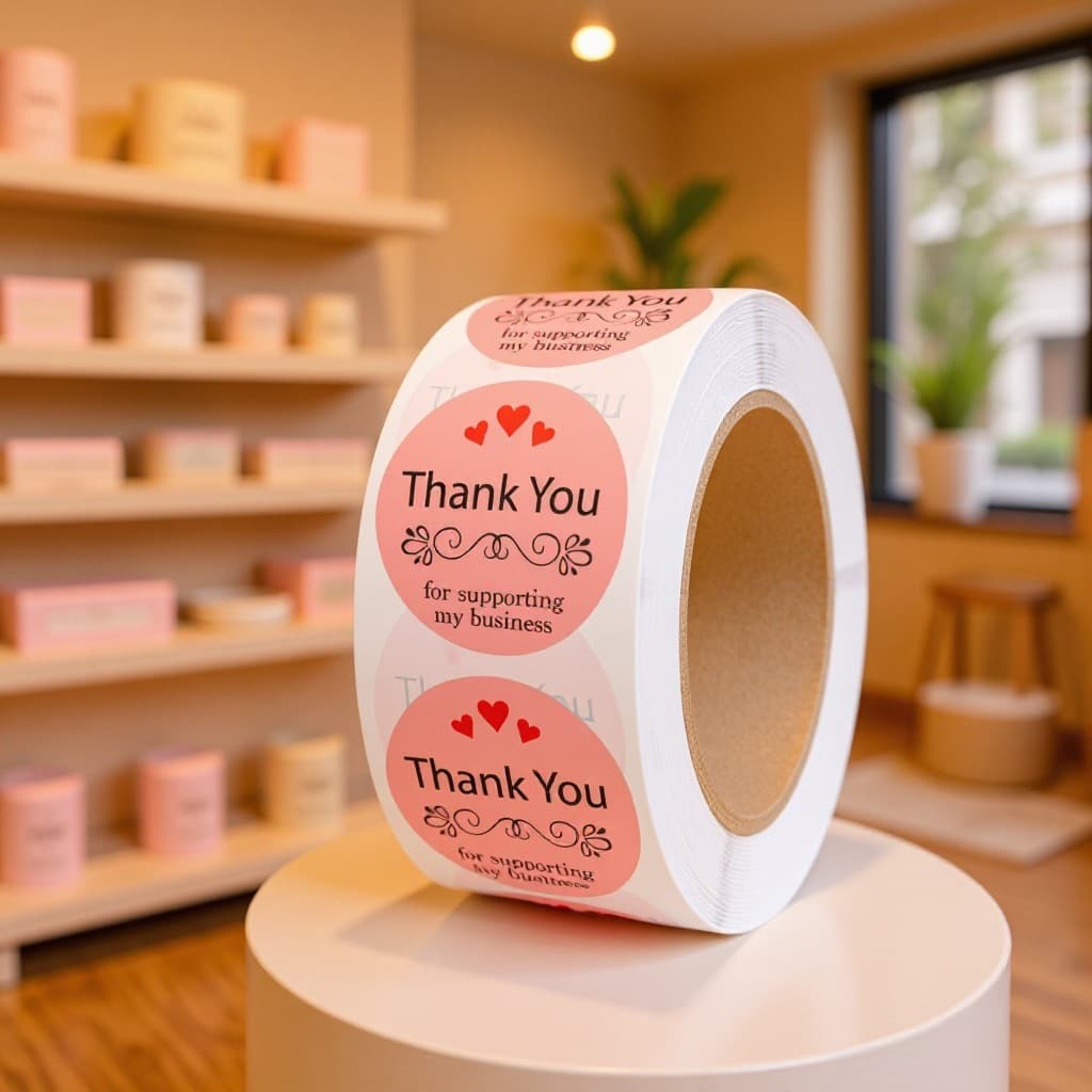 Pink thank you for supporting my business round heart shaped thank you sticker for box sealing