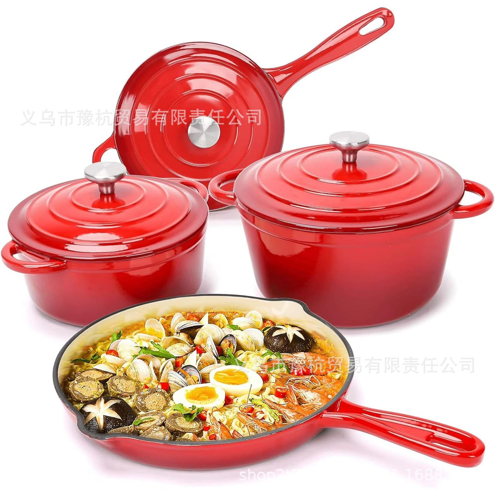 Cast iron enamel frying pan thickened pan integrated long handle enamel pan household frying pan 7pcs