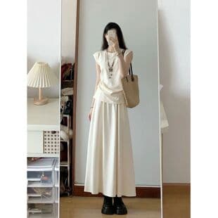 French Salt-Style Outfit Set Women Summer Matching One Set Fashion Sleeveless Top Long Skirt Two-Piece