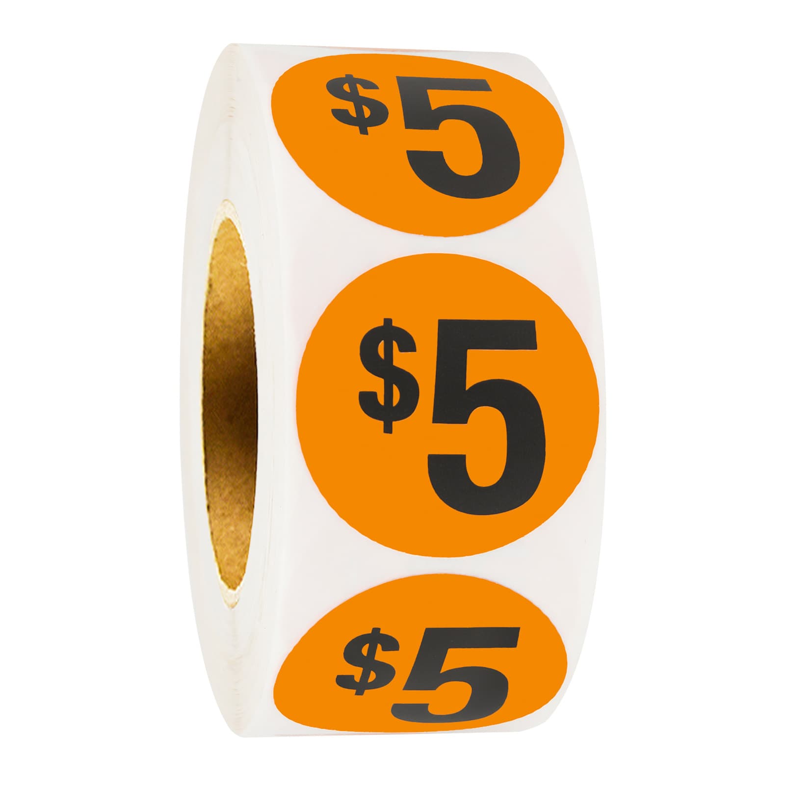 Orange 5 pricing sticker round sticky label for convenience stores, supermarkets and shops