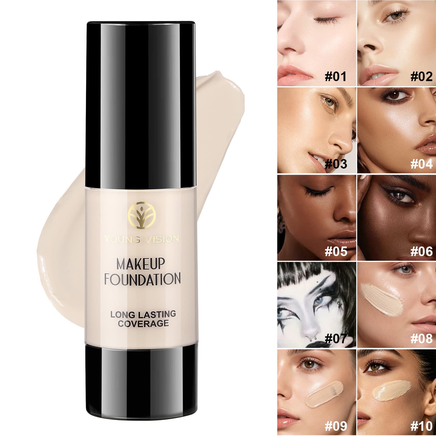 YOUNG VISION 10-Color Pressed Foundation, Matte Oil-Control Waterproof Long-Lasting Concealing Foundation