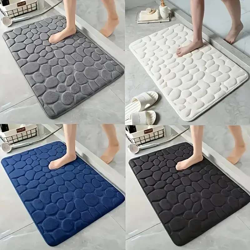 Cross-border Drop Shipping Coral Velvet Embossed Pebble Stone Door Mat, Bathroom Solid Color Foot Mat, Factory Direct