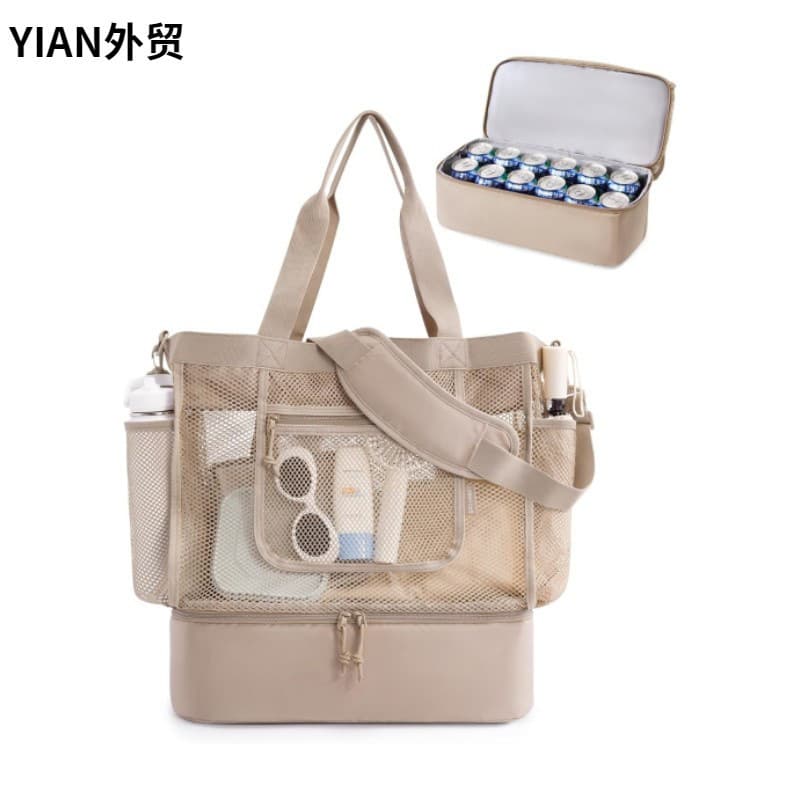 Amazon New Beach Bag with Mesh Tote Bag with Zipper and Pockets Large Capacity Foldable Suitable for Swimming