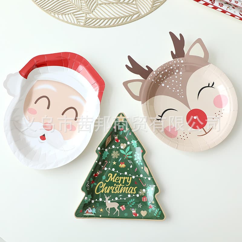 Christmas decoration Santa Claus heterosexual plate Christmas tree elk party arrangement disposable Christmas dinner plate tableware
