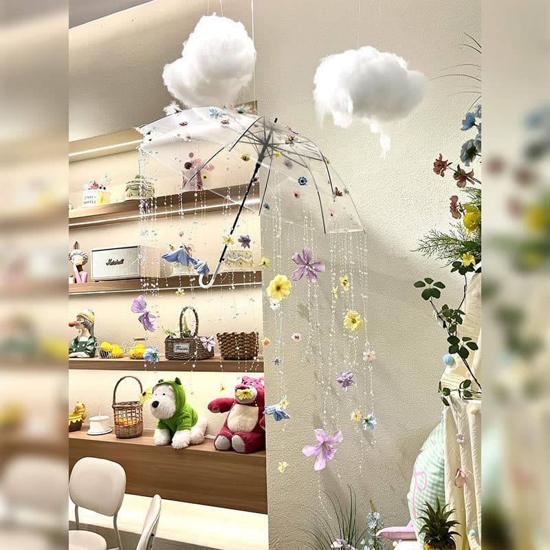 Dessert Shop Wall Decoration DIY Transparent Flower Umbrella 3D Floating Cloud Shop Atmosphere Decoration