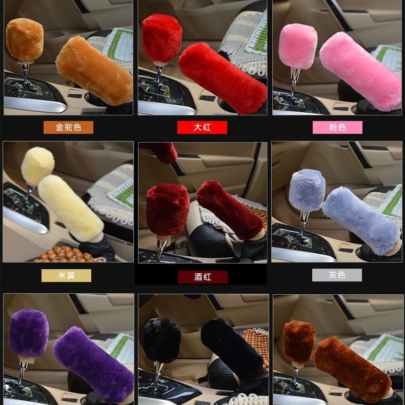 Winter Plush Gear Shift Cover and Handbrake Cover Set, Shift Knob Cover, Gear Lever Cover, Manual Transmission Interior Car Accessories