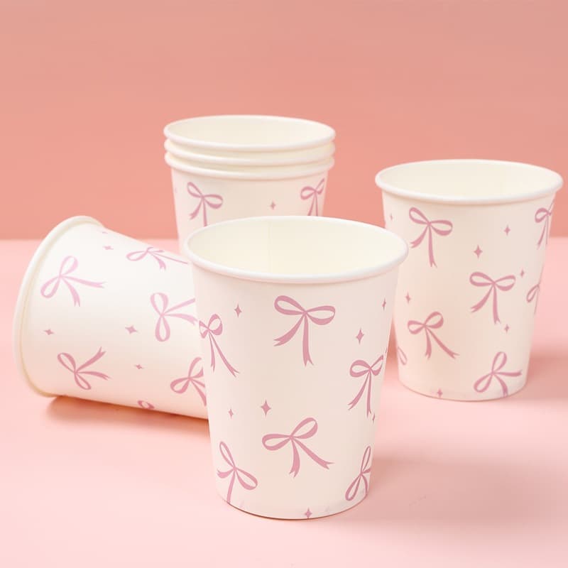 Bow theme party paper cup color printing cute birthday party decoration supplies disposable thickened paper cup