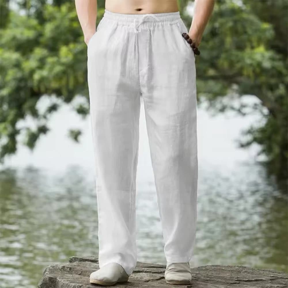 Cross-border Amazon Men's Casual Pants Summer Breathable New Loose Solid Color Wide-Leg Straight-Leg Long Pants