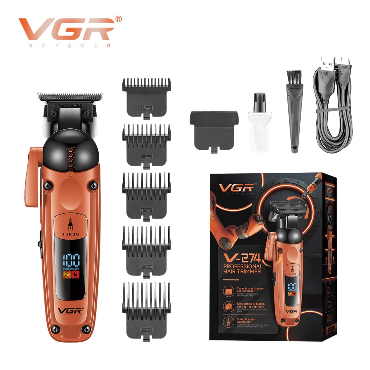 VGR274 Cross-border Electric Hair Clipper with Digital Display, Turbo Function, Accelerated Hair Trimmer for Barbershops, Rechargeable