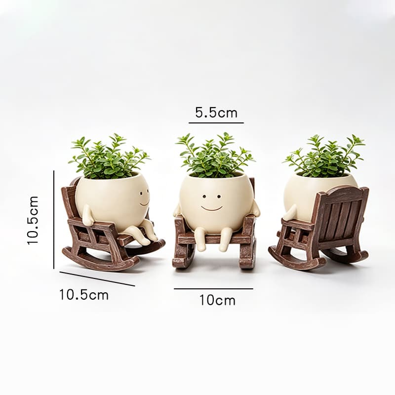 Rocking Chair Flower Pot Desktop Decoration Stress Relief Healing Ornament Creative Gift Office Small Decoration Resin Ornament