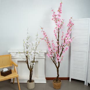 Nordic Style Artificial Cherry Blossom Tree, White Peach Blossom Artificial Plant, Potted Artificial Plant for Cross-Border E-Commerce Factory Supply