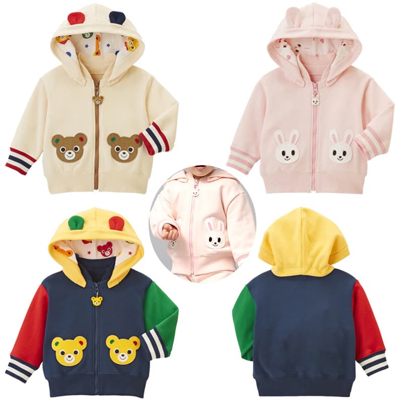 Jacket Spring Autumn New Children's Cartoon Bear Rabbit Pocket Zipper Hooded Cardigan Top Drop Shipping