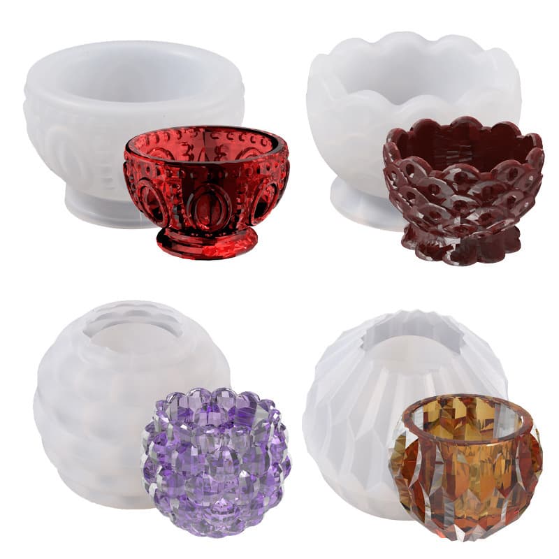 DIY Crystal Resin Mold Aromatherapy Candle Relief Dot Faceted Diamond Storage Bowl Silicone Mold