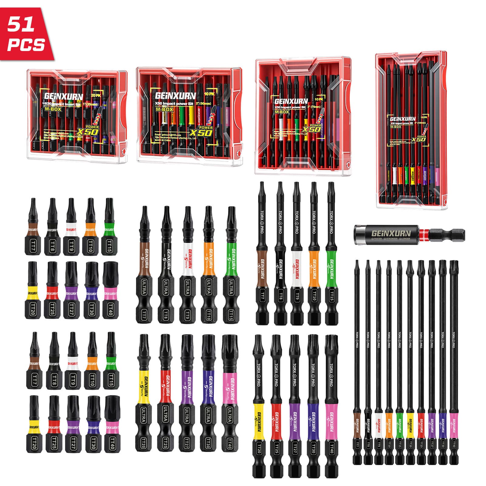 10/51-Piece TT Safety Torx Color-Coded Magnetic Impact Screwdriver Bit Set with Storage Case