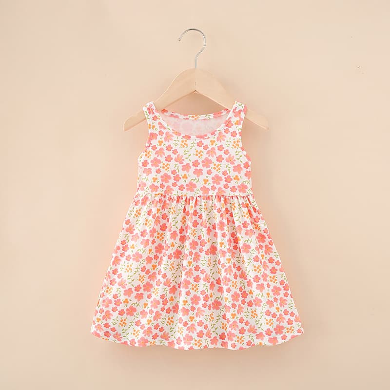 New cross-border style milk silk printed children's dress, sleeveless, pastoral style, girls' floral vest dress