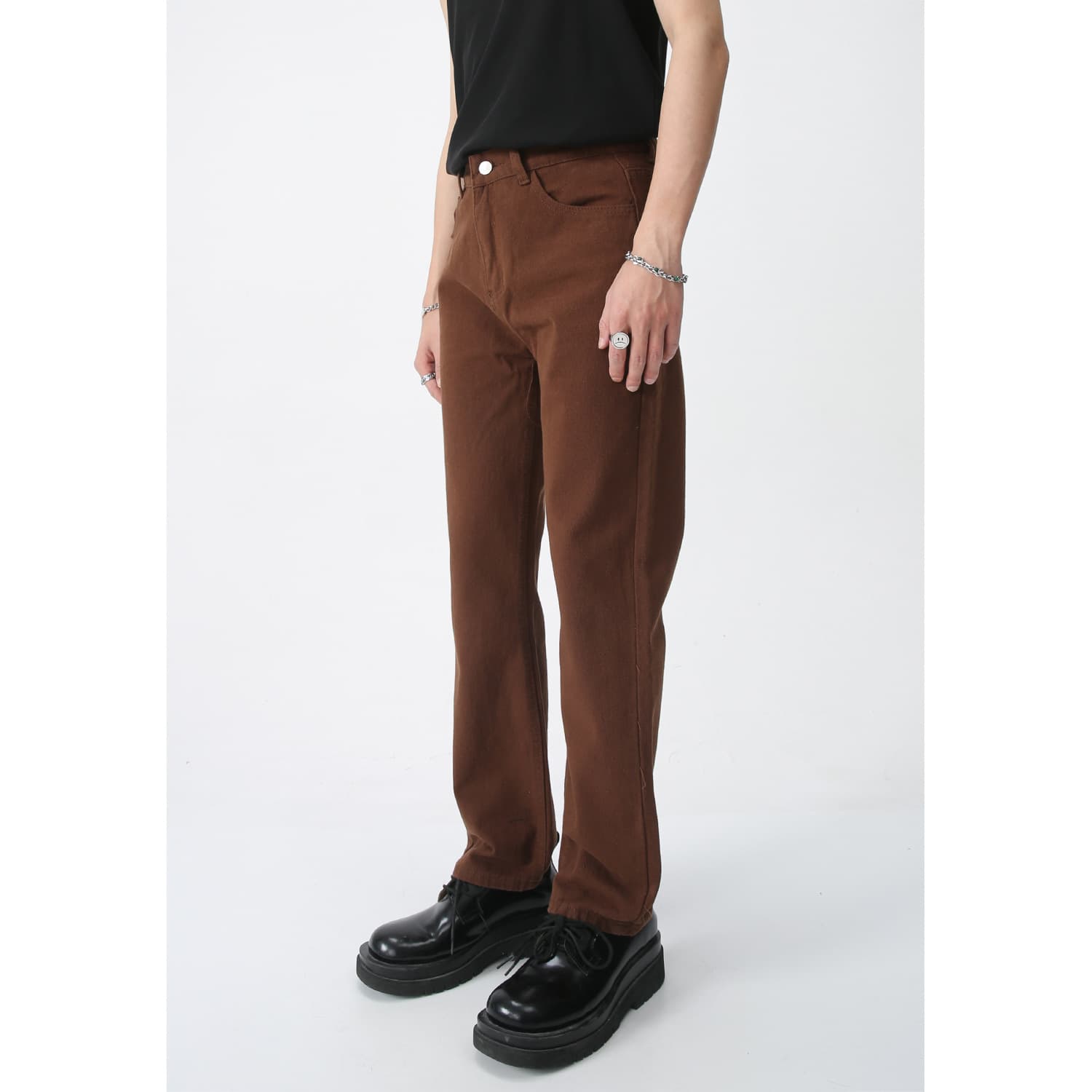 MTLCLOTHES Men's Clothing | Korean style solid color mid-high waist straight slim fit small feet washed denim trousers casual and trendy