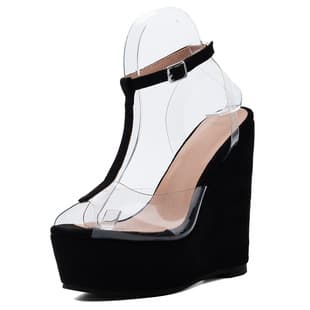 European and American cross-border trade black sexy wedge thick sole large size 47 wedge high heel sandals
