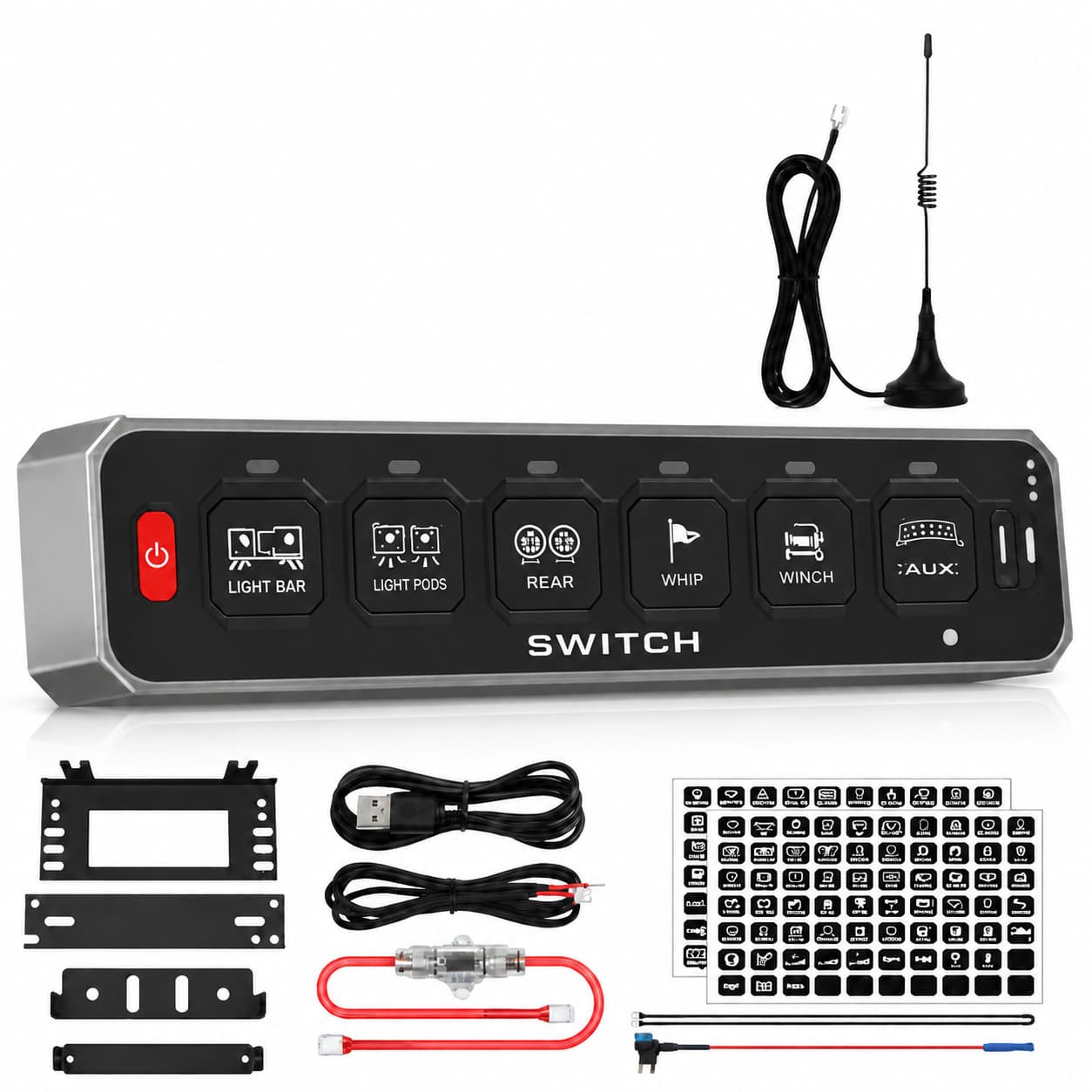 6-Channel Wireless Panel 6-Key Circuit Control Relay Box Car Yacht Wiring Modification Switch Assembly