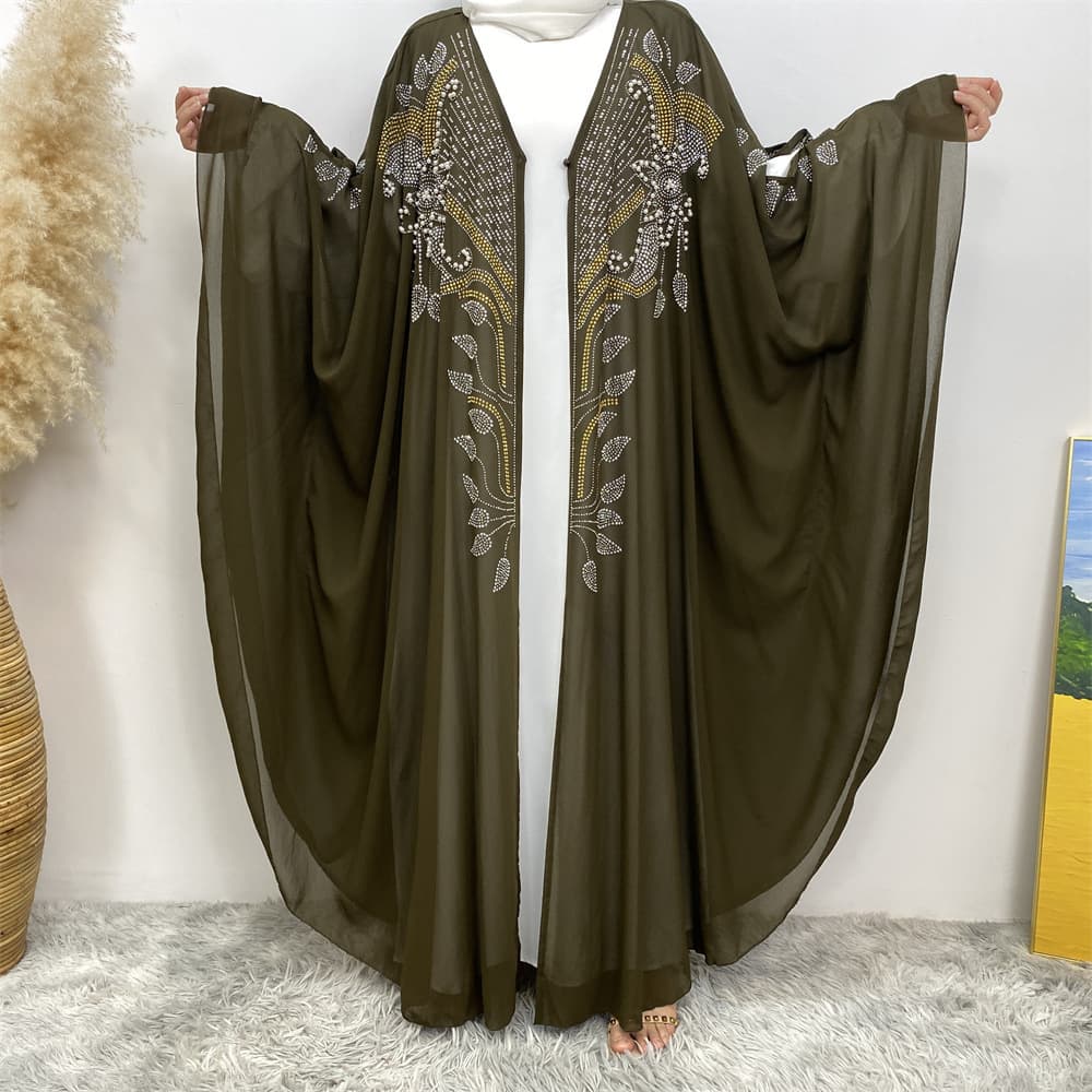 Amazon eBay AliExpress Cross-border Fashion Luxury Chiffon Rhinestone Batwing Sleeve Cardigan Robe 6743