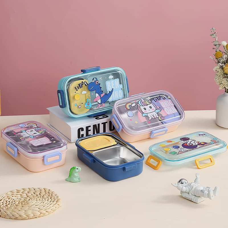 Lunch Box Unicorn Cartoon Stainless Steel Compartment with Bowl Kids Student Lunch Box Sealed Bento Box